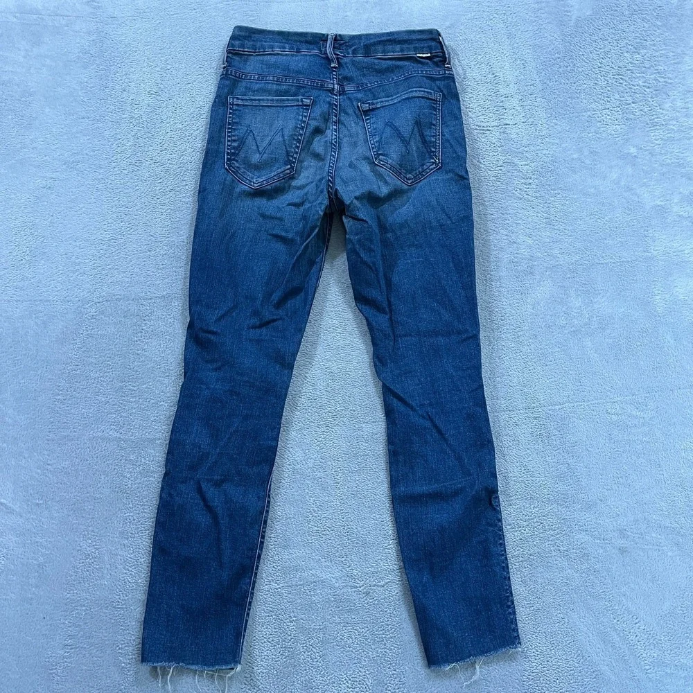 MOTHER High Waisted The Looker Ankle Fray Jeans 26 Blue Denim Frayed Hem Western